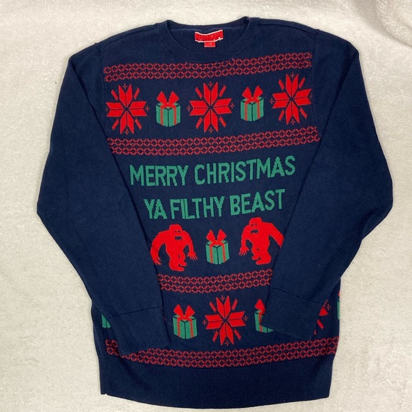Home alone ugly Christmas sweater “merry Christmas you filthy animal” 12/14 lg - Picture 1 of 6